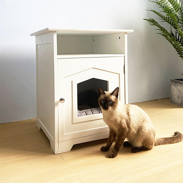 封闭的猫垃圾箱家具屋与门